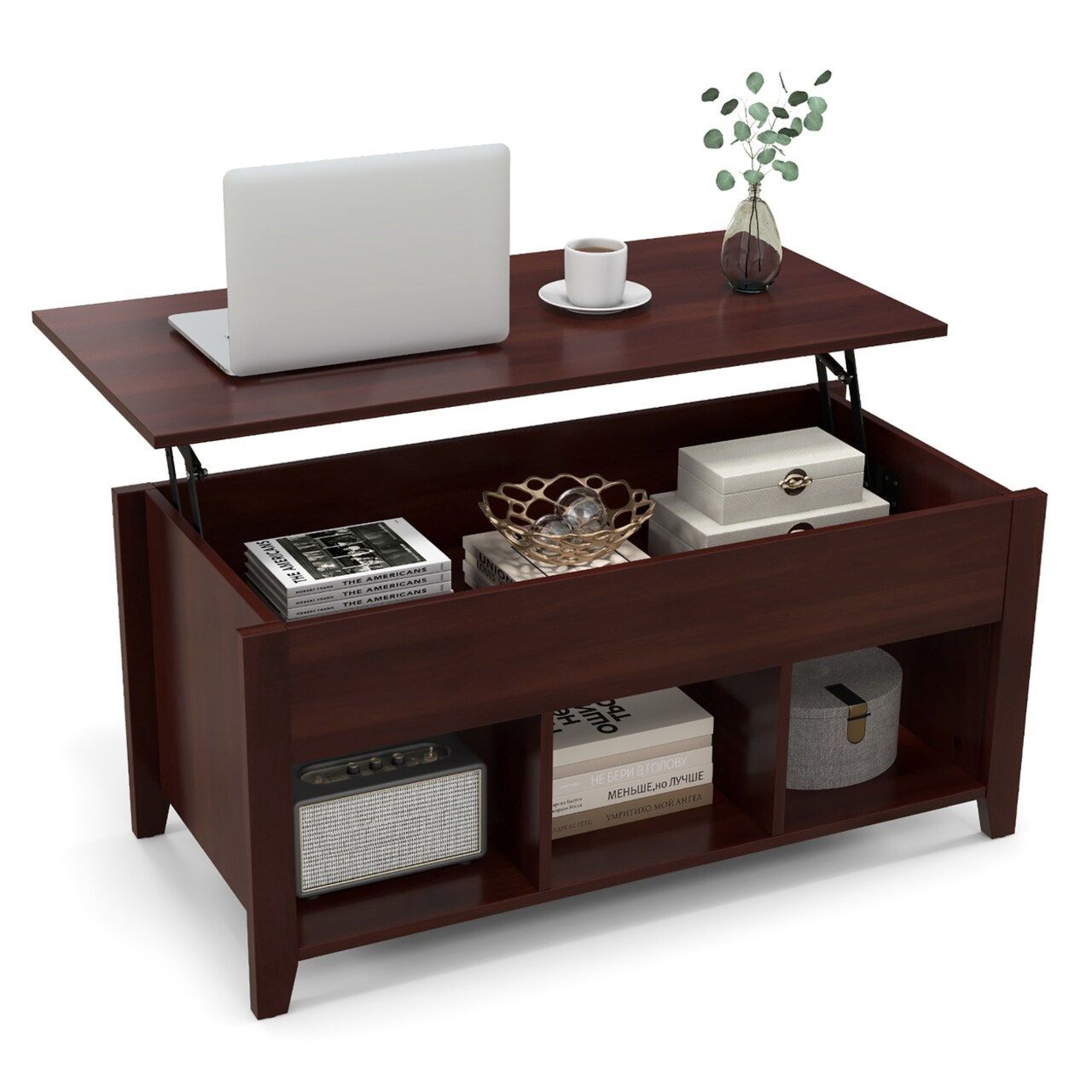 Lift Top Coffee Table W/ Storage Compartment Shelf Living Room Furniture Brown